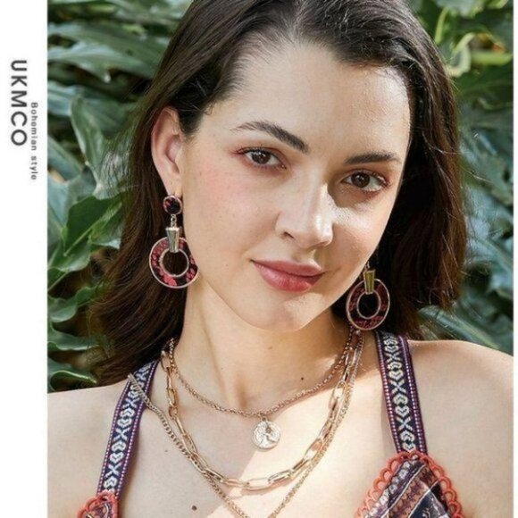 Gold-Tone PU Leather Circle Drop Earring - Picture 3 of 7